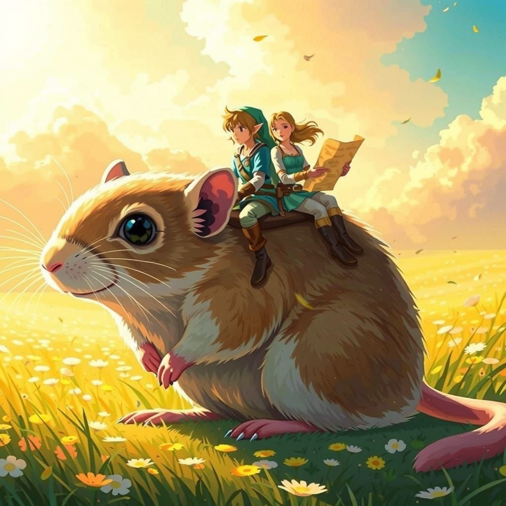 Link and Zelda in Whimsical Gerbil Ride