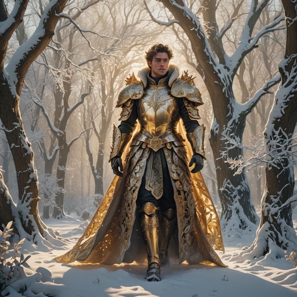 Regal Figure in Winter Forest, Baroque Concept Art