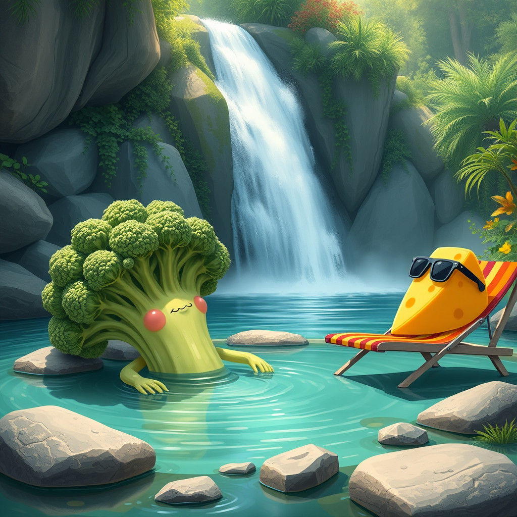 Broccoli and Cheese Relaxation: Whimsical Anthropomorphic Sc...