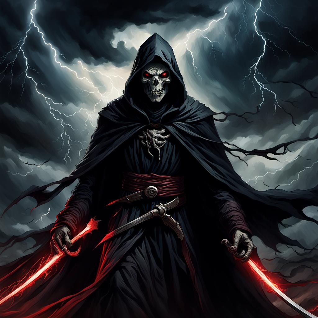 Menacing Grim Reaper Soaring in Dark Fantasy Art