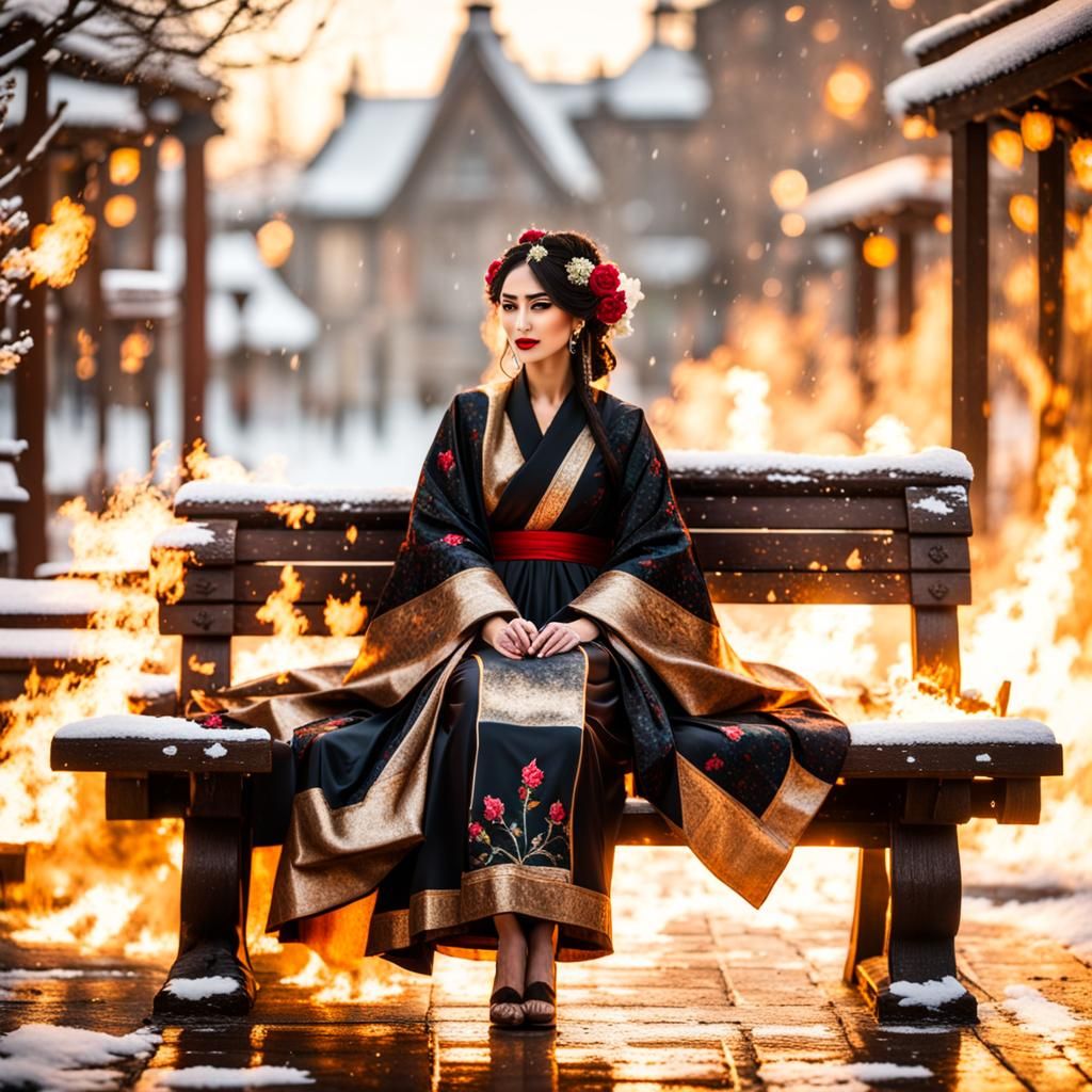 Black Roses Bloom Amid Fire and Snow