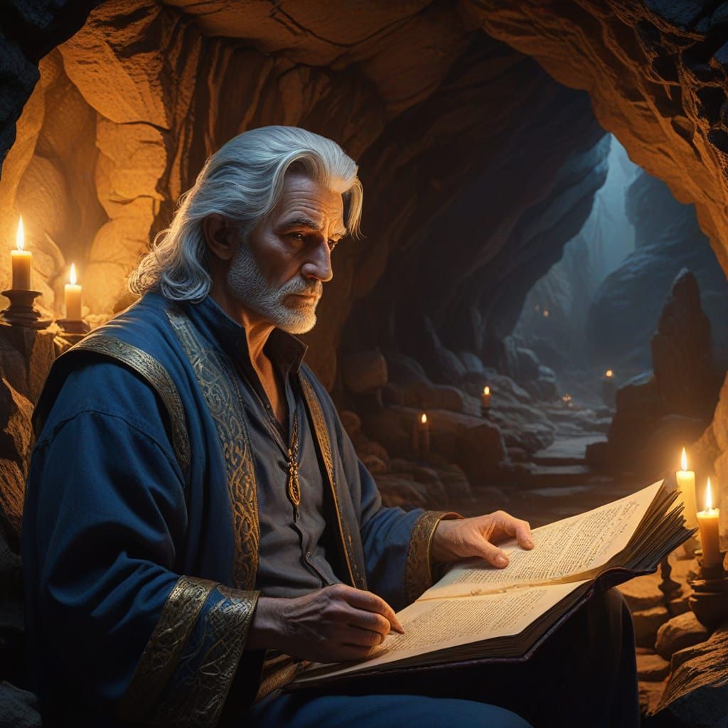 Ethereal Fantasy Warrior in Mysterious Cave