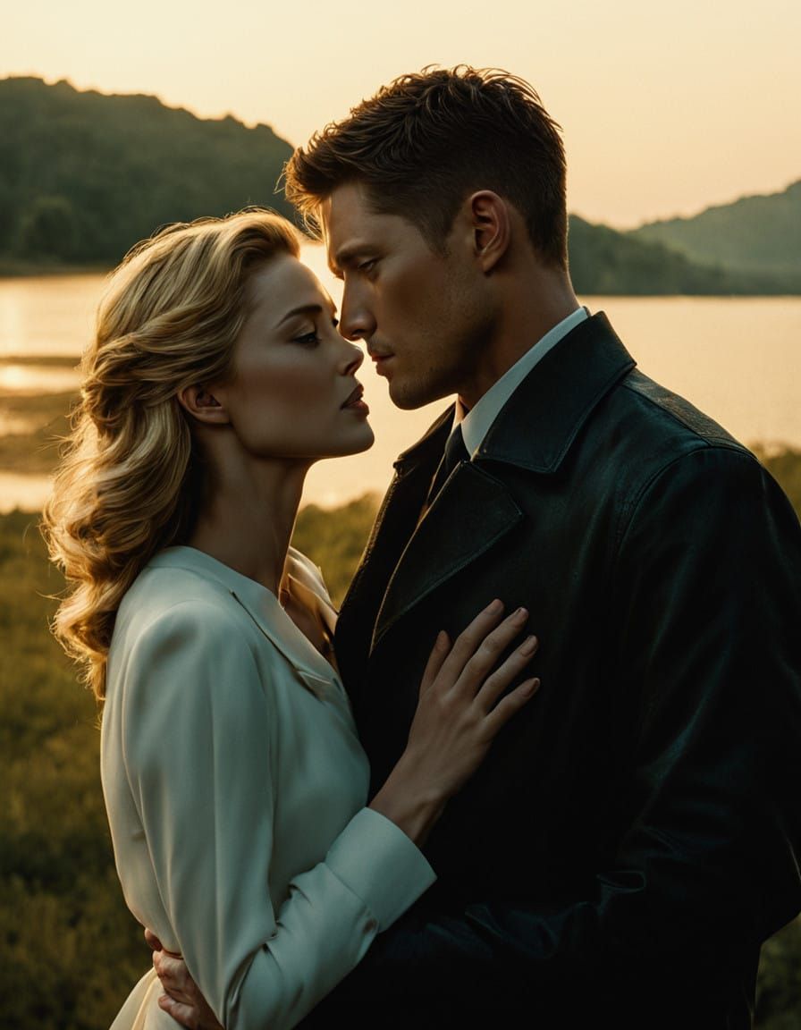 Golden Hour Romance with Tender Embrace