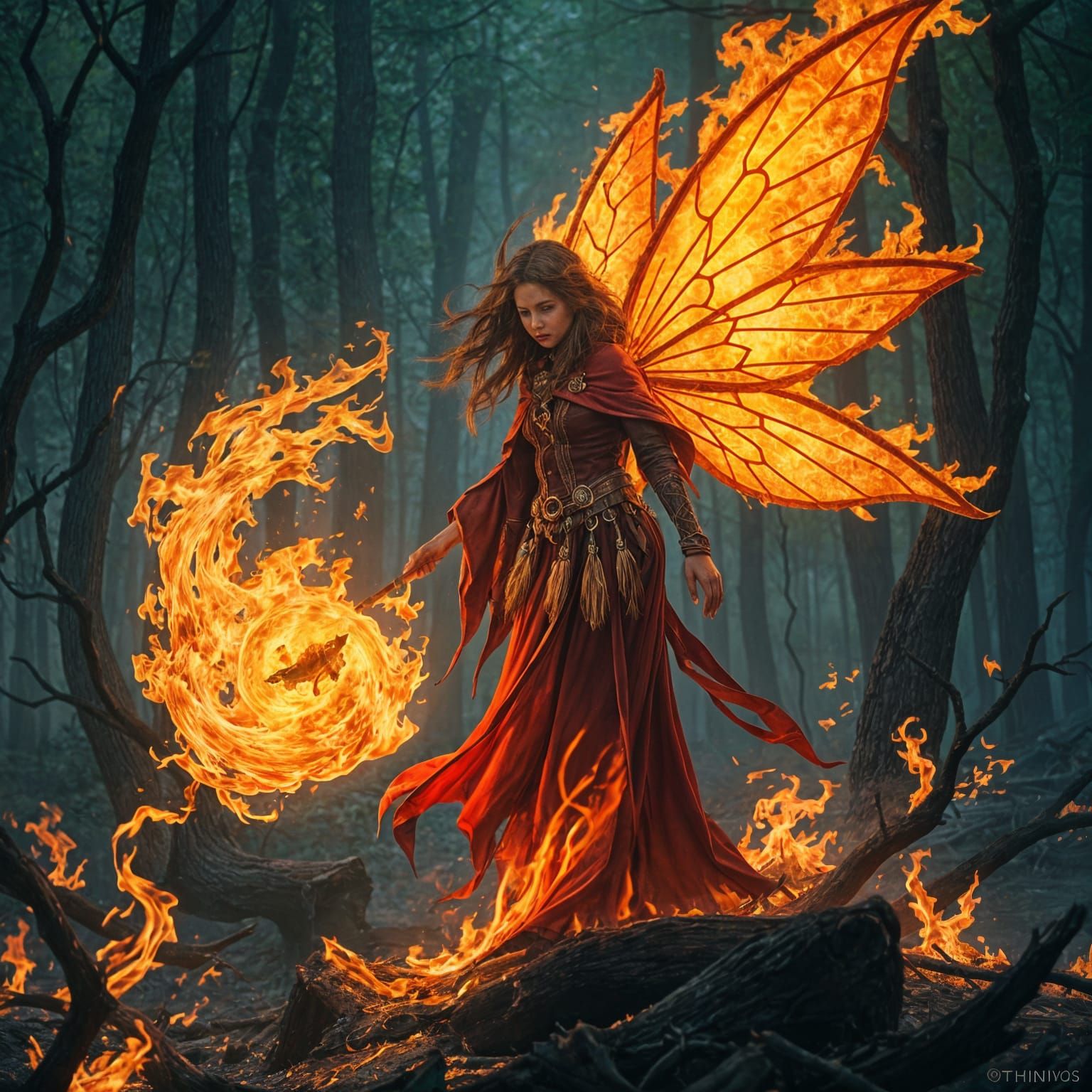 Fire Fairy Creates Forest Fire Wave