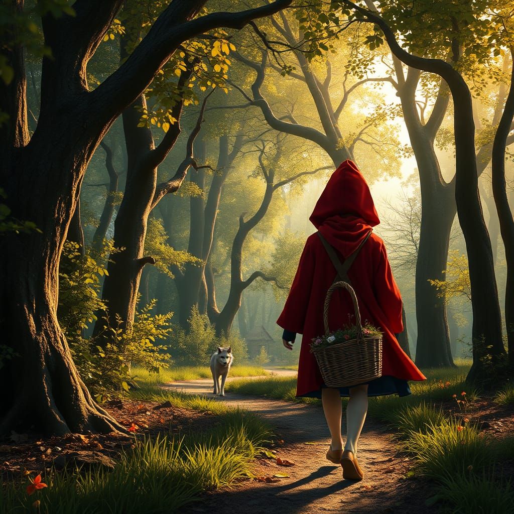 Little Red Riding Hood in a Forest