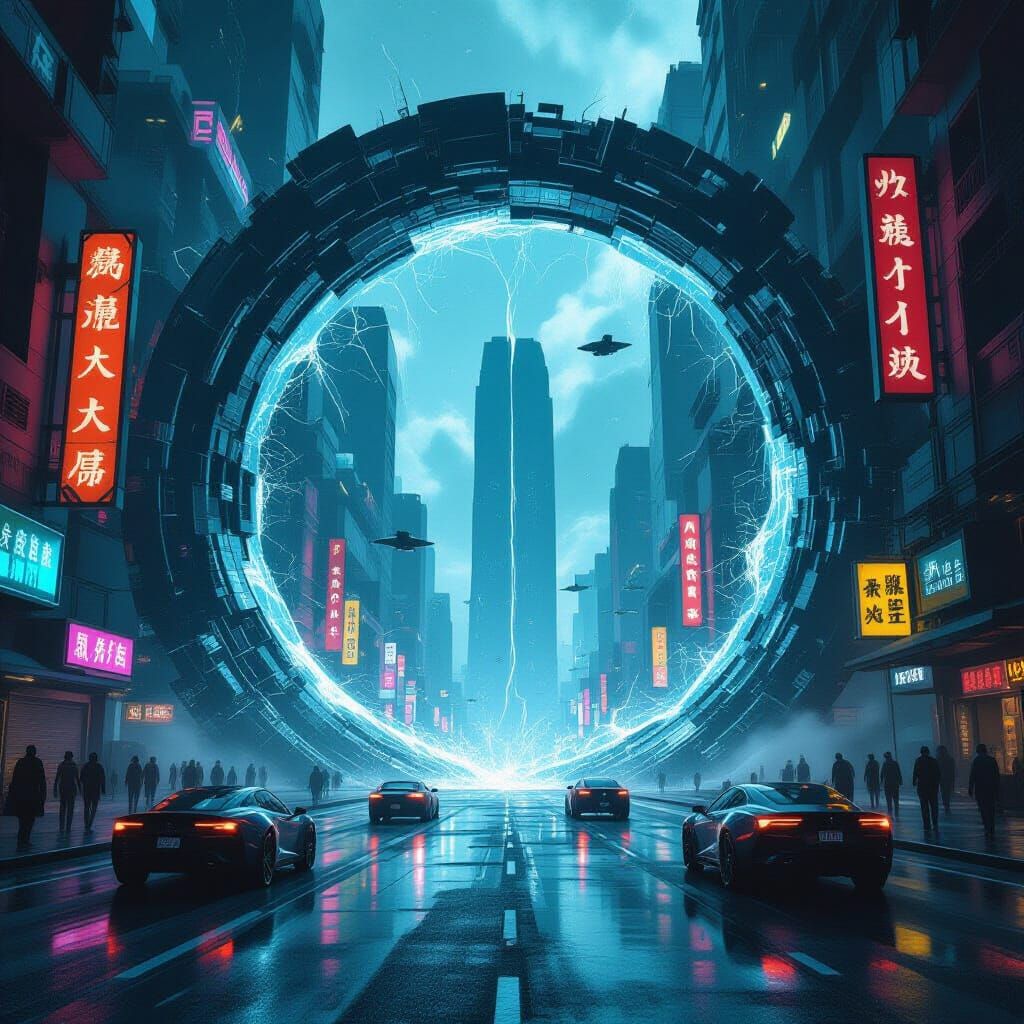 Futuristic City Portal to Ancient World