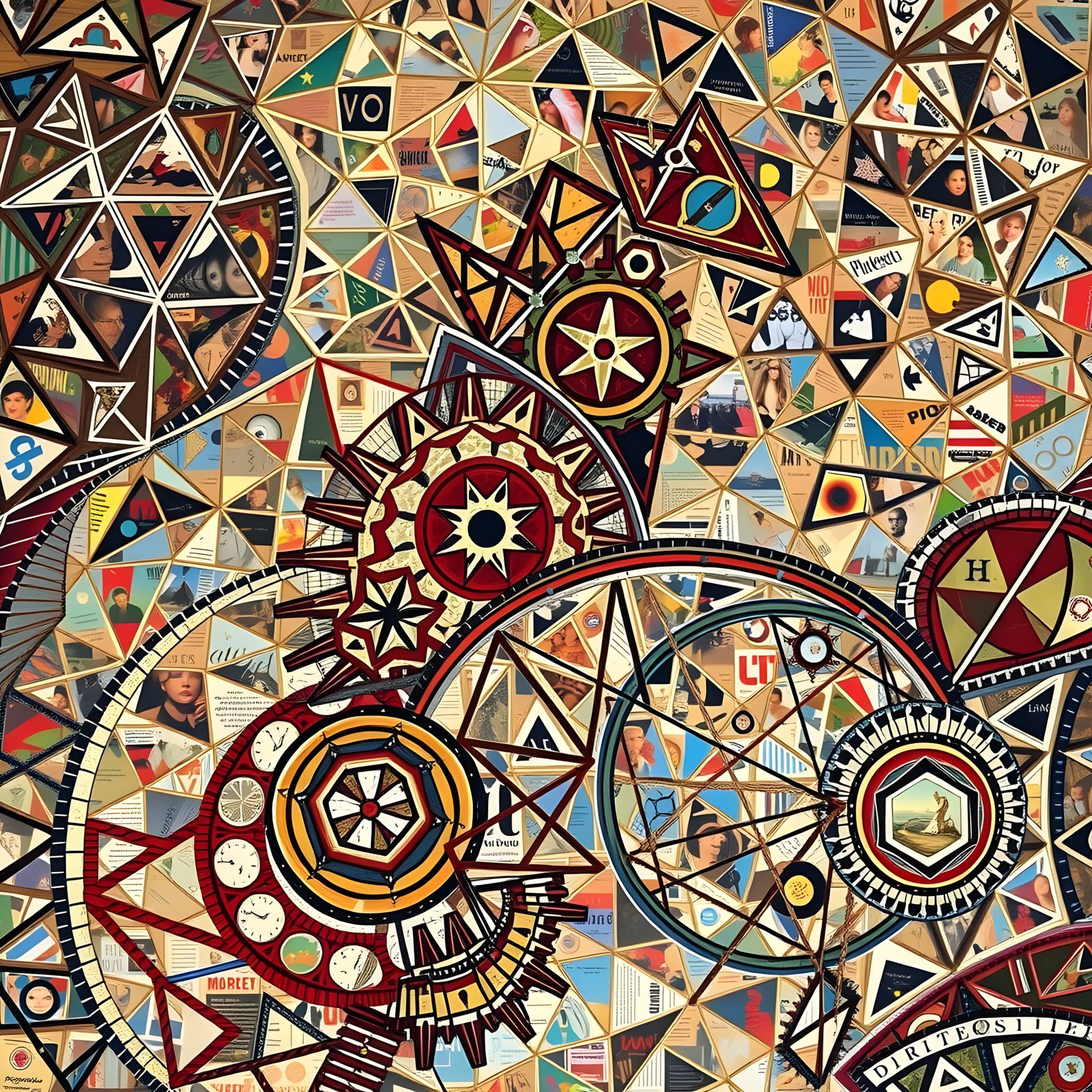 Vibrant, Surreal Geometric Collage in Pop Art Style