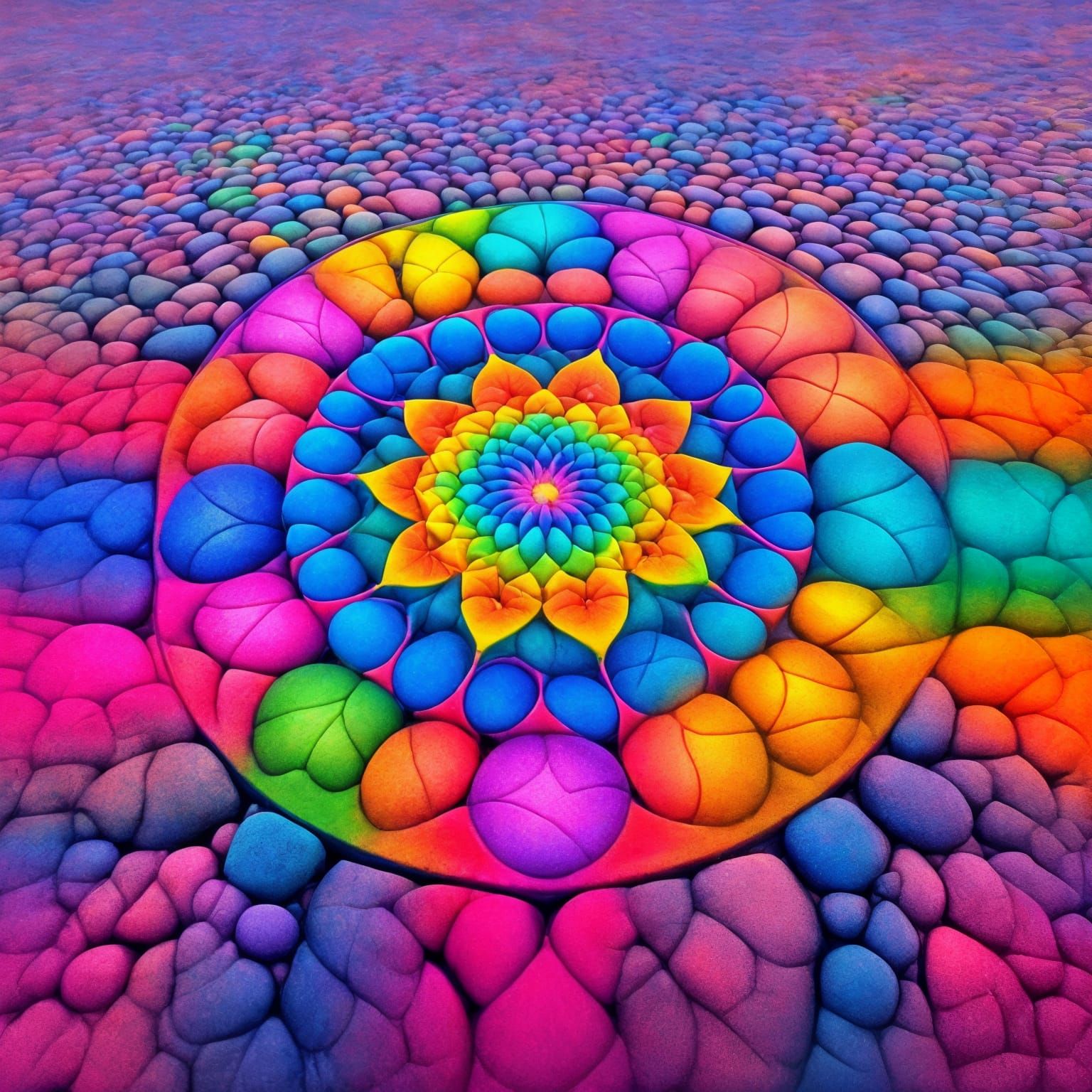 Vibrant Spirograph Cobblestone Road Art