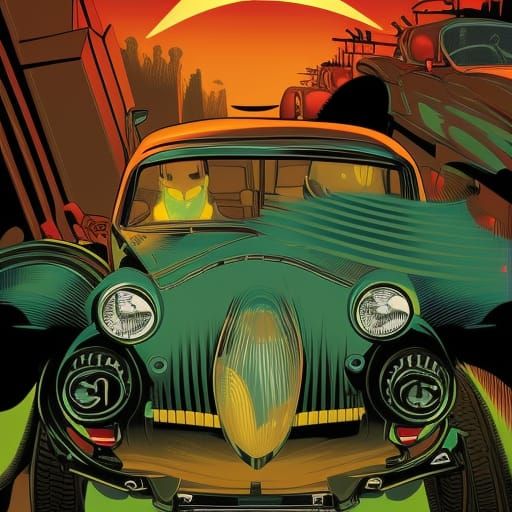 High-Speed Car Racing in Comic Book Style