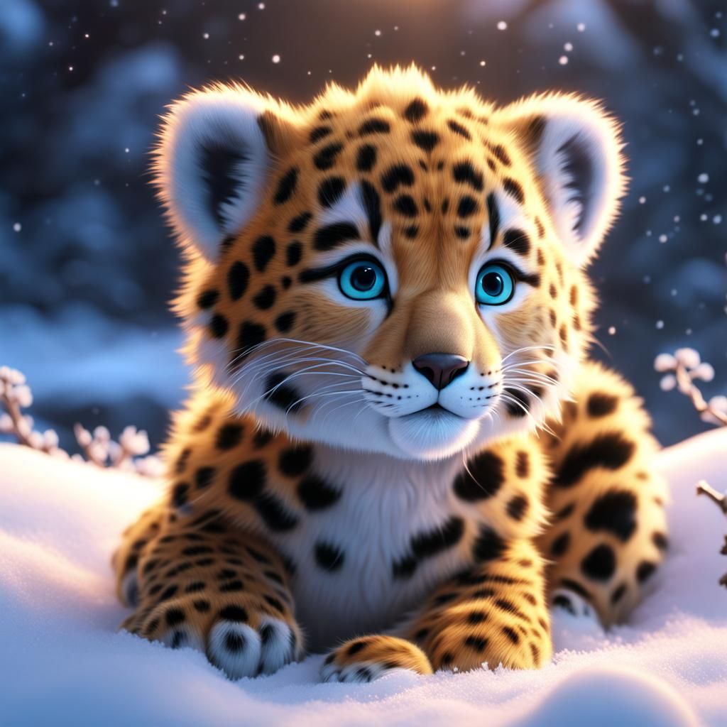 Adorable Fluffy Baby Snow Leopard in Dreamy Colors