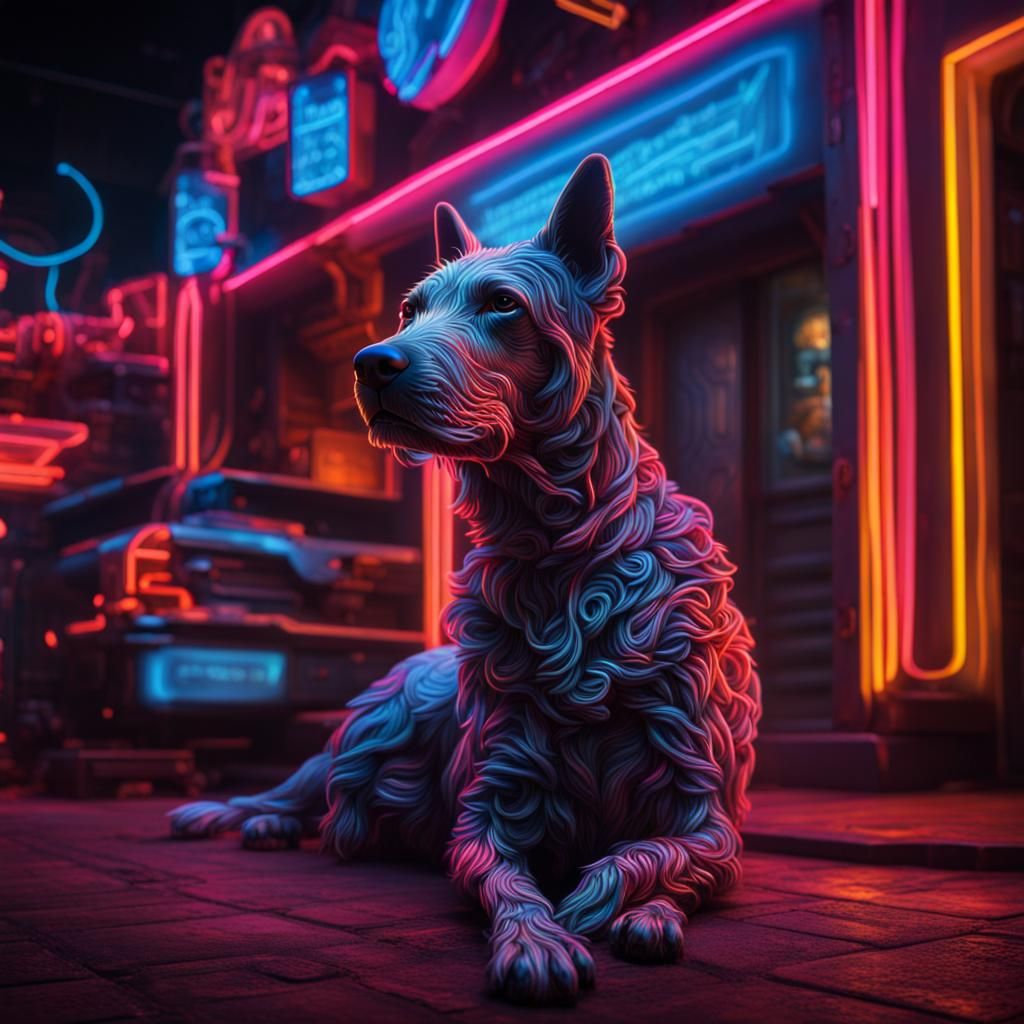 Hyperrealistic Neon Dog in Sharp Focus