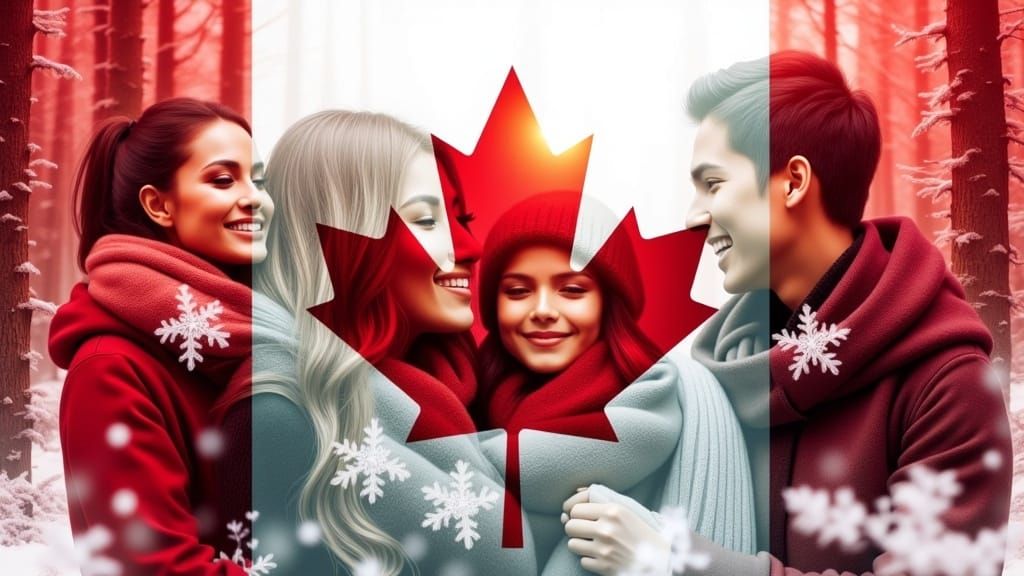 Double Exposure Canadian Family Christmas Scene