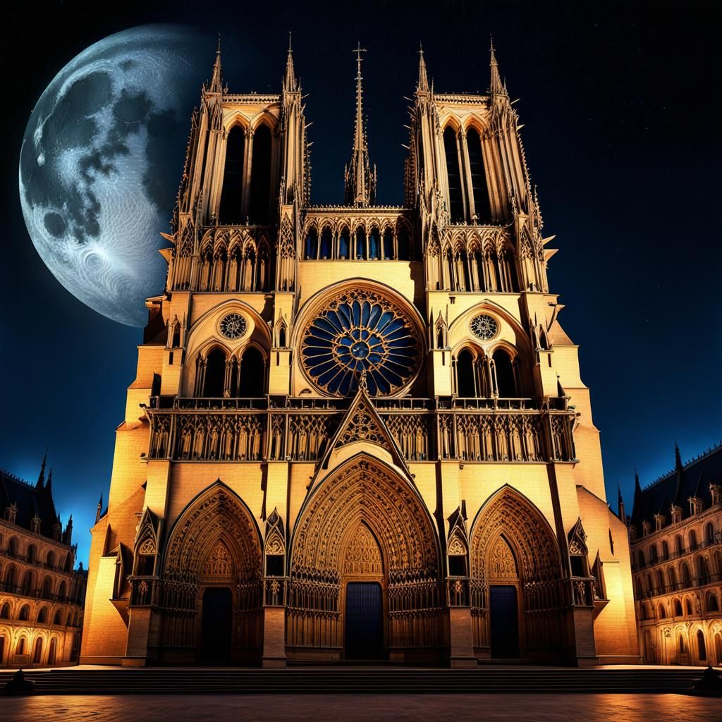 Gothic Building in Moonlight: A Digital Masterpiece