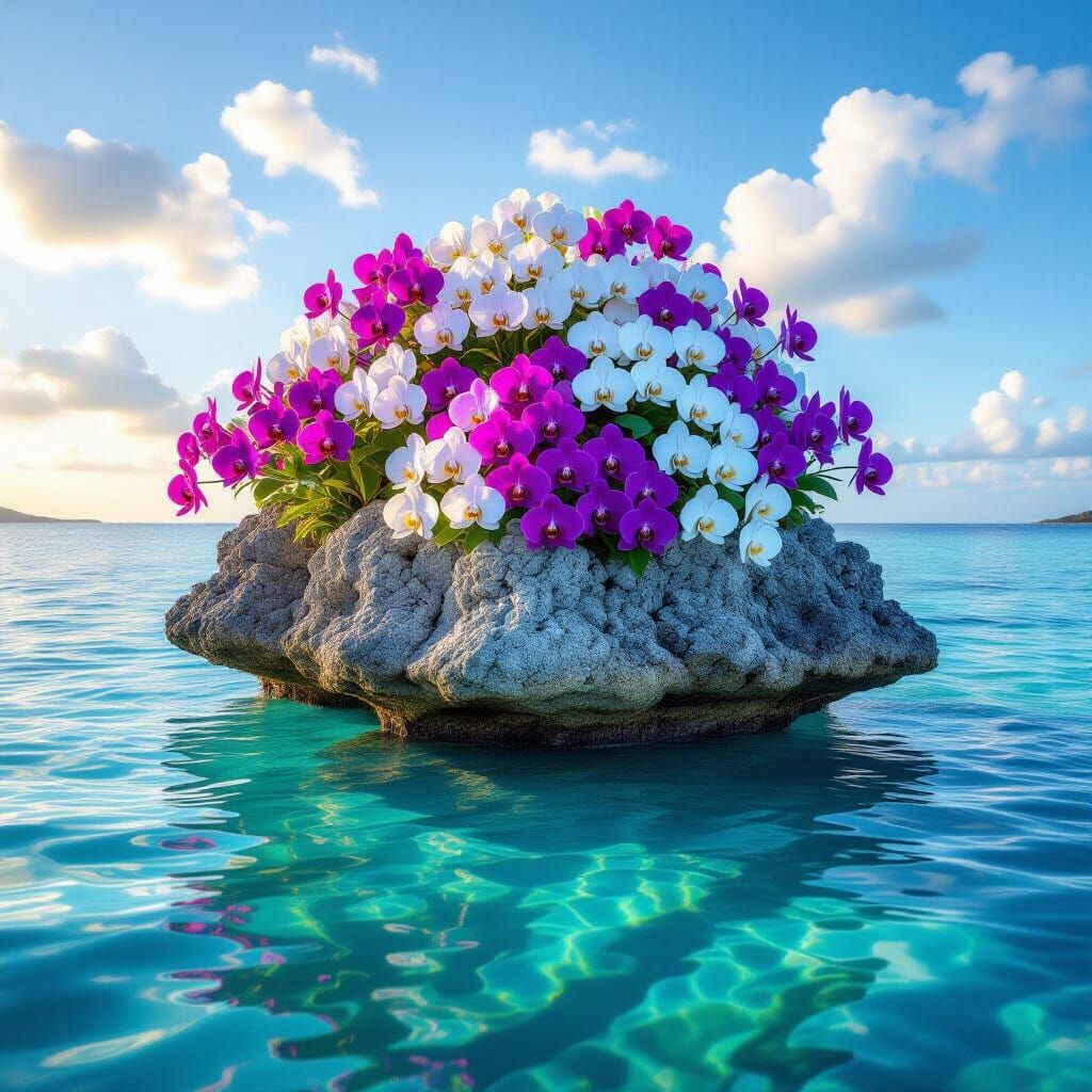 Floral Rock Formation in Turquoise Lagoon at Golden Hour
