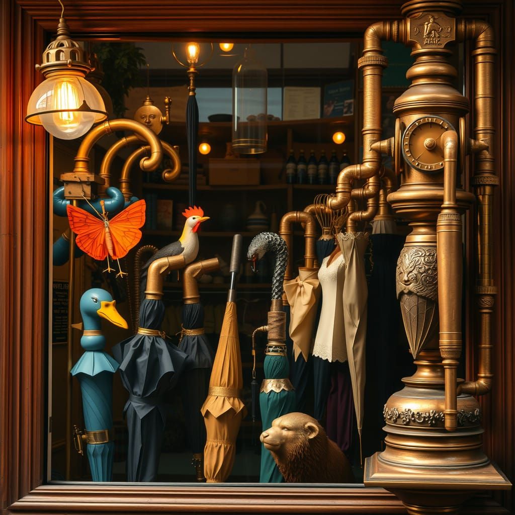 Vintage Umbrella Shop in Edwardian Style with Whimsical Stea...