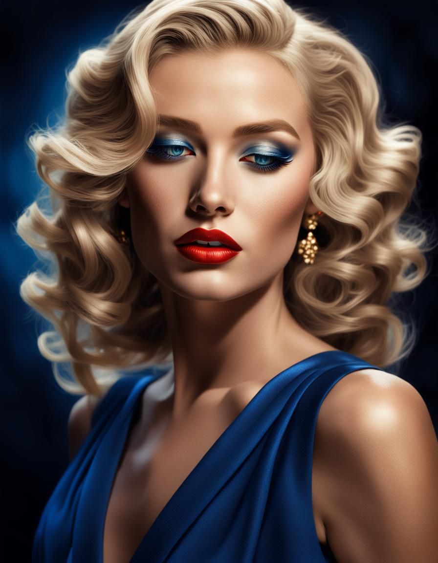 Blonde Bombshell Portrait in Digital Matte Painting Style