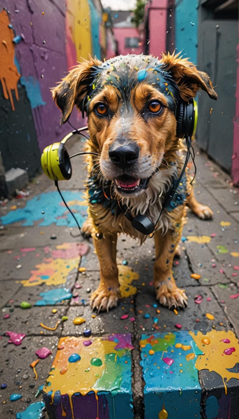 Hyperrealistic Alien Dog with Headphones On