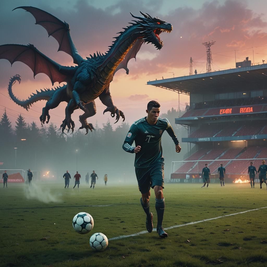 Cristiano Ronaldo on Soccer Field at Dusk