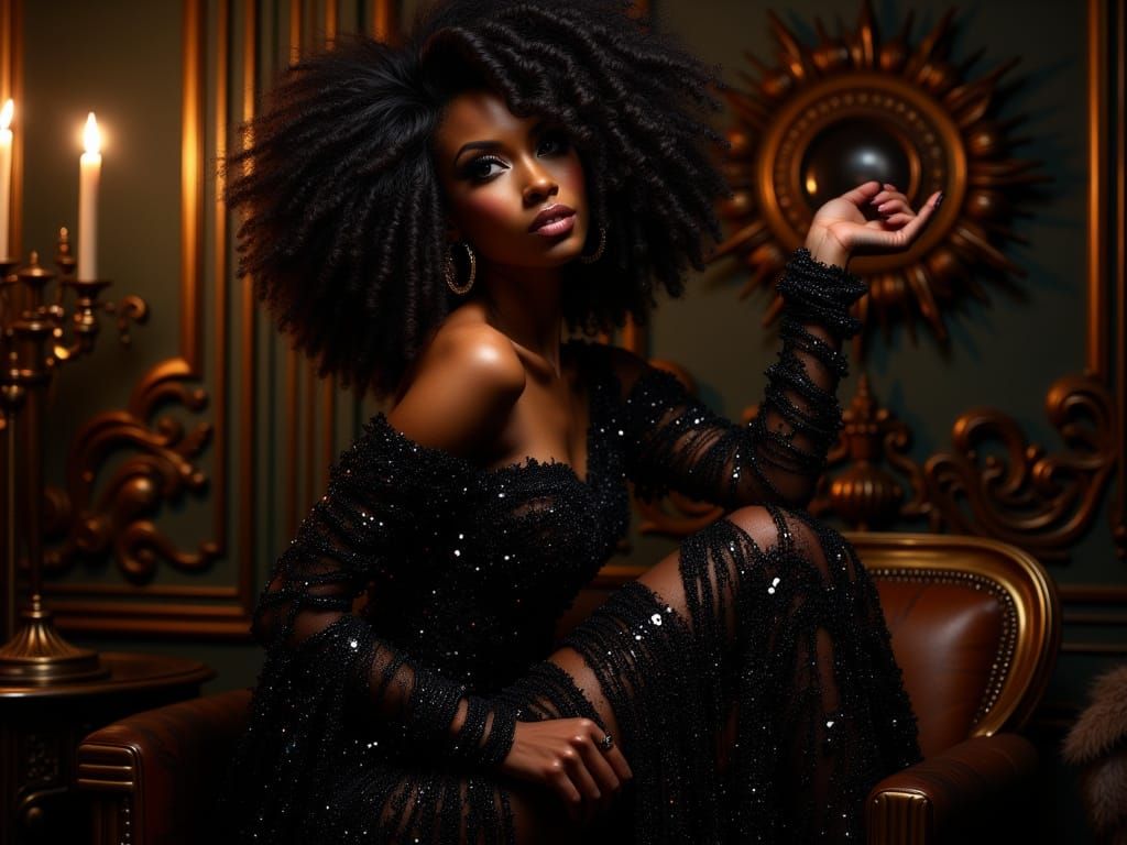 Black woman <lora:Fairy Punk:1.0> Shimmer Sequins