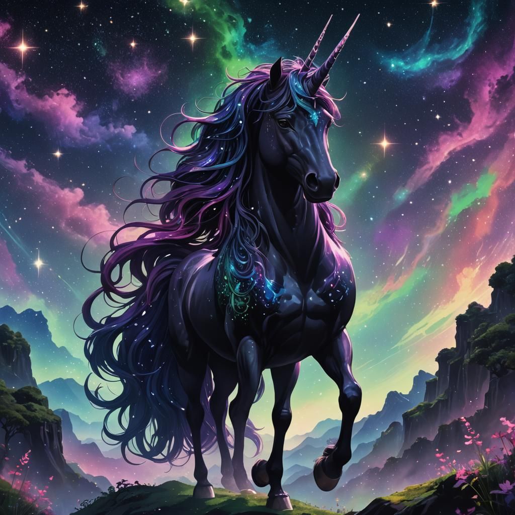 Mystical Black Unicorn in Starry Anime Universe