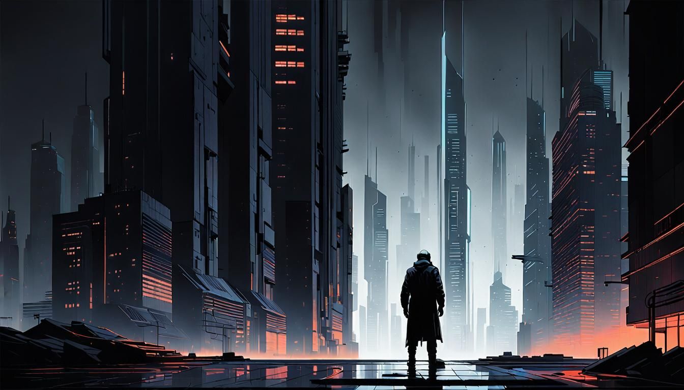 Brutalist Sci-Fi Cityscape with Neon Accents