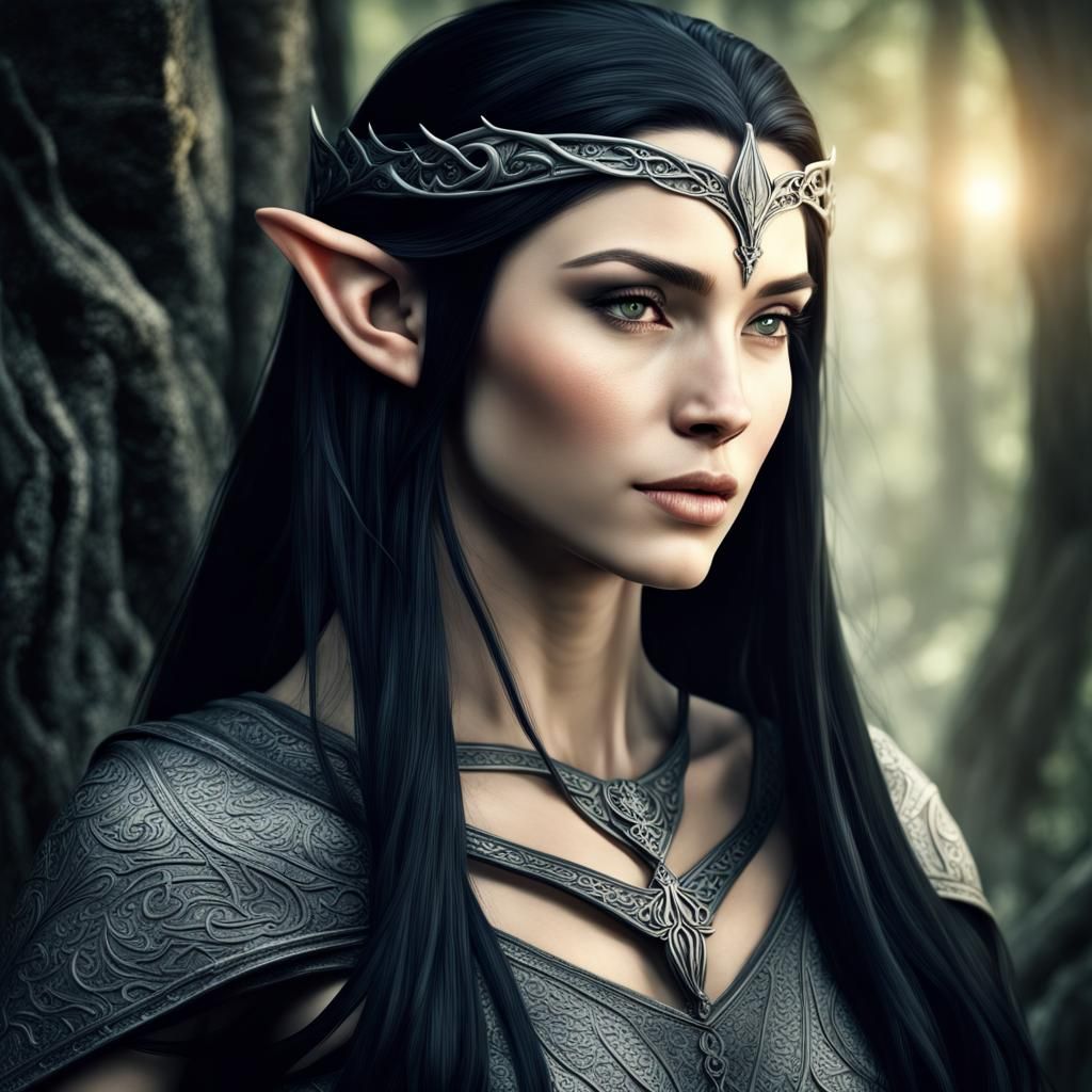 Beautiful Elven Woman Portrait in Hyperrealistic Style