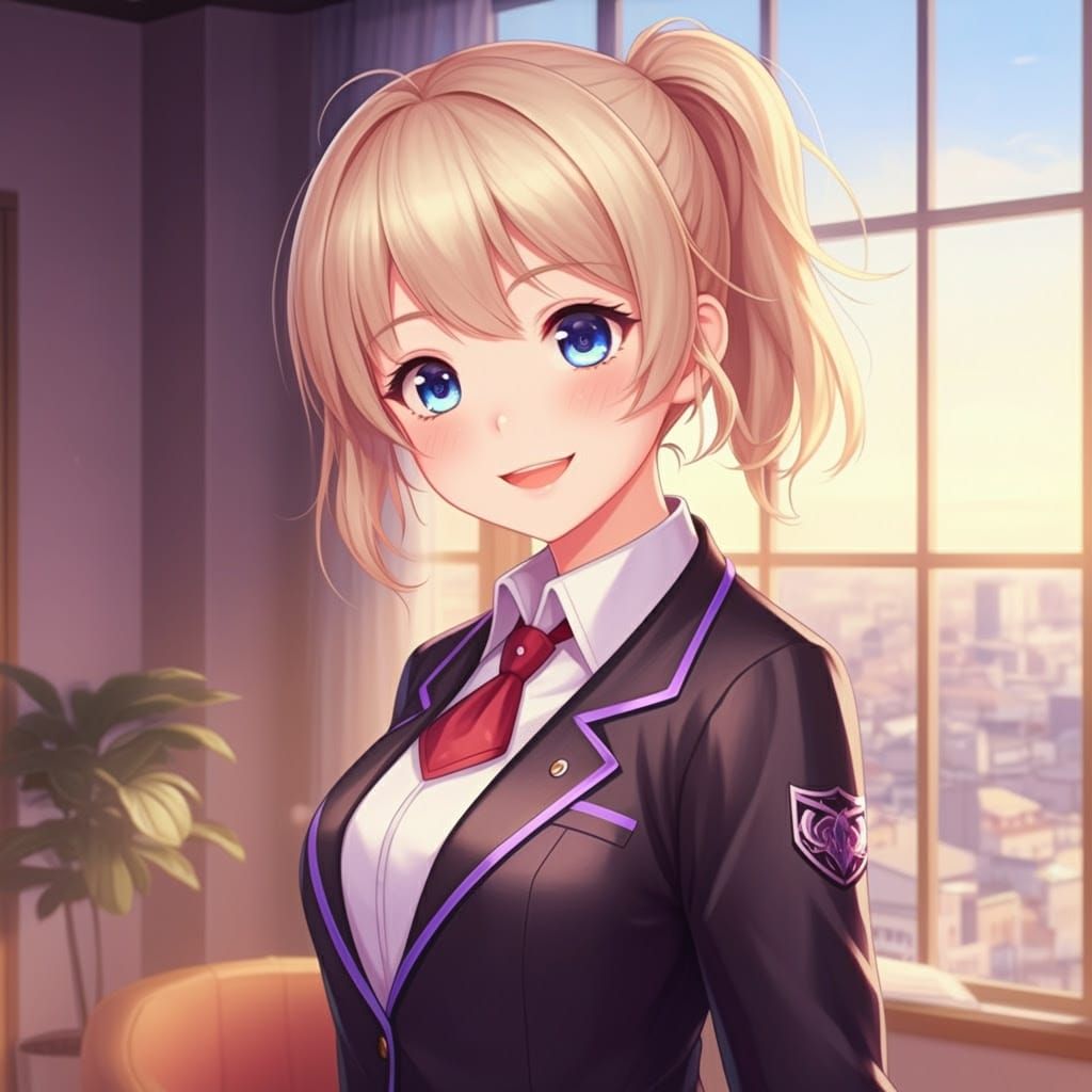 Anime Style Young Woman in Elegant Business Attire