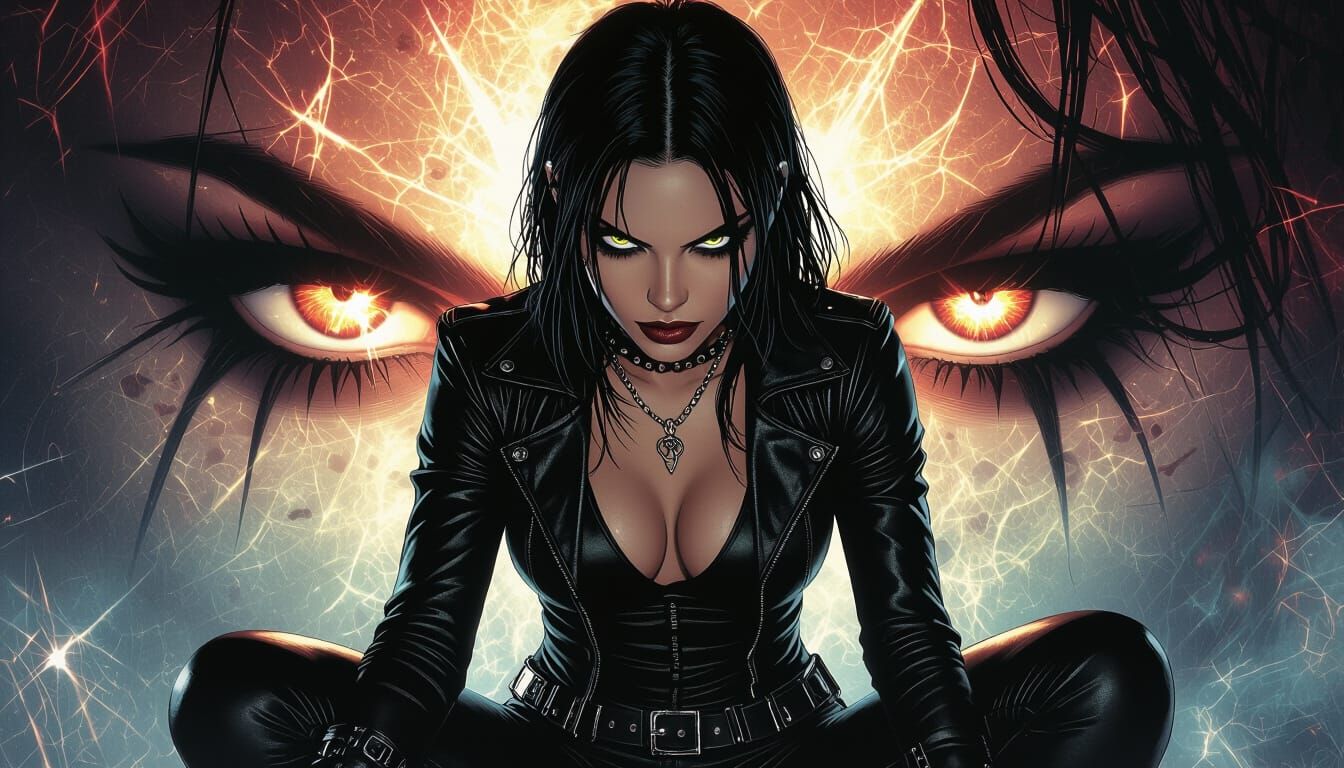 Cosmic Demon with Piercing Eyes in Comic Style