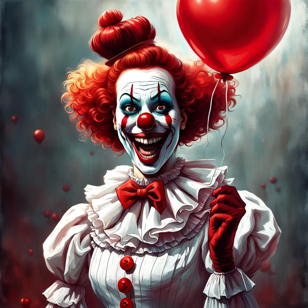 Hyperrealistic Evil Clown with Red Balloon