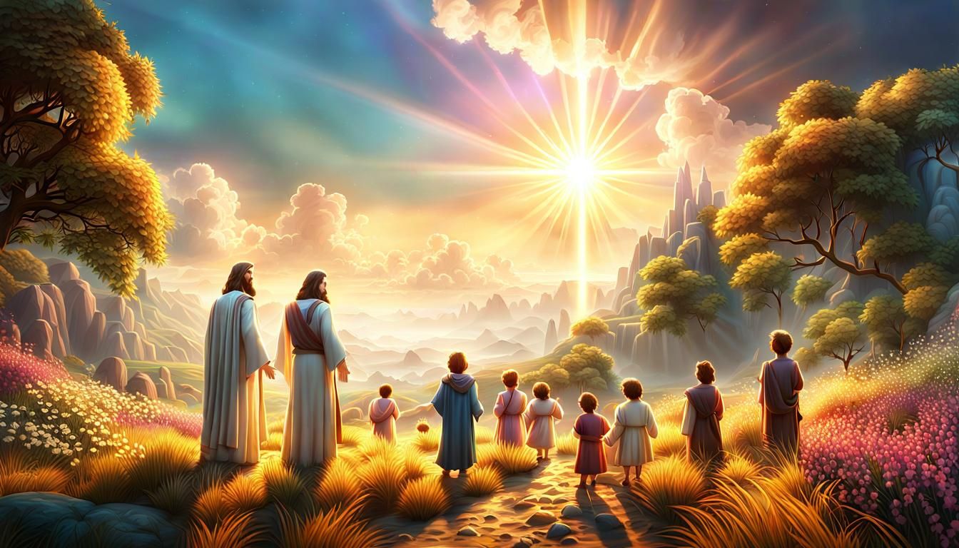 Jesus and Children in a Divine Setting