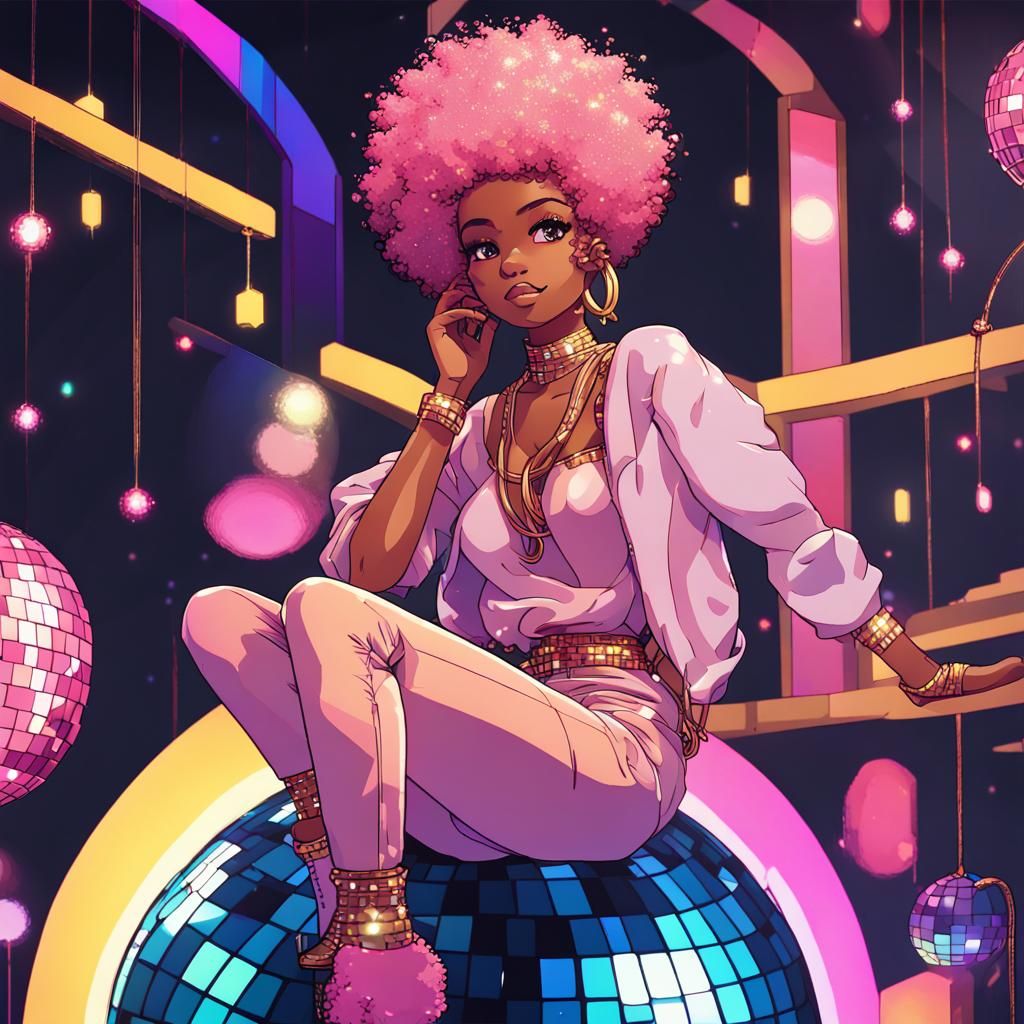 Girl on Disco Ball in Anime Pixel Art