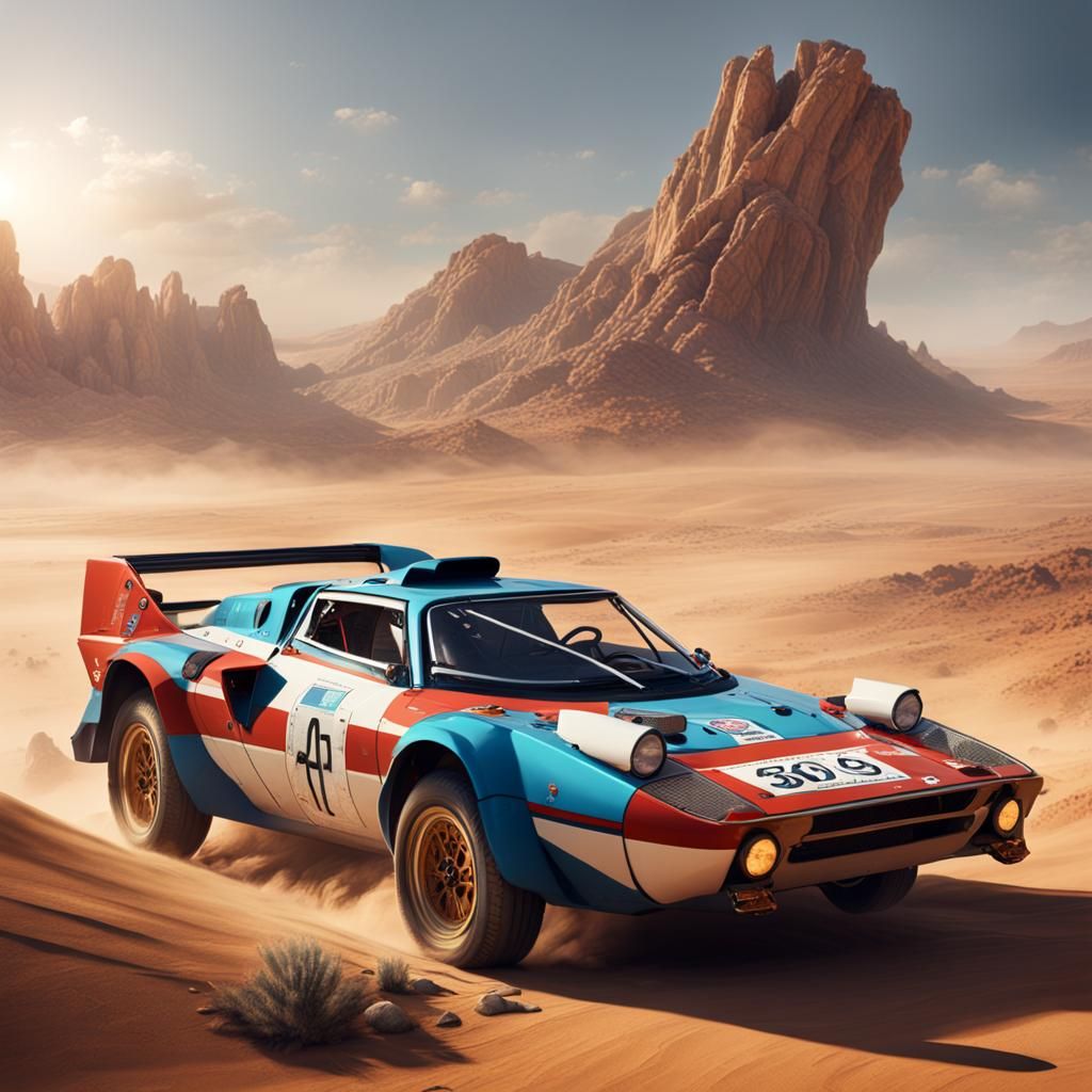 Lancia Stratos Rally Car in Desert Landscape