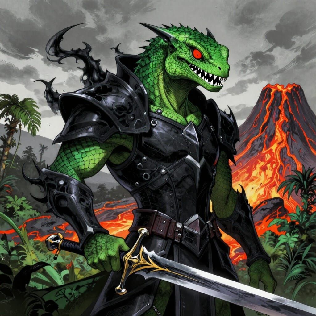 Lizardfolk Warlock Warrior with Shadow Sword