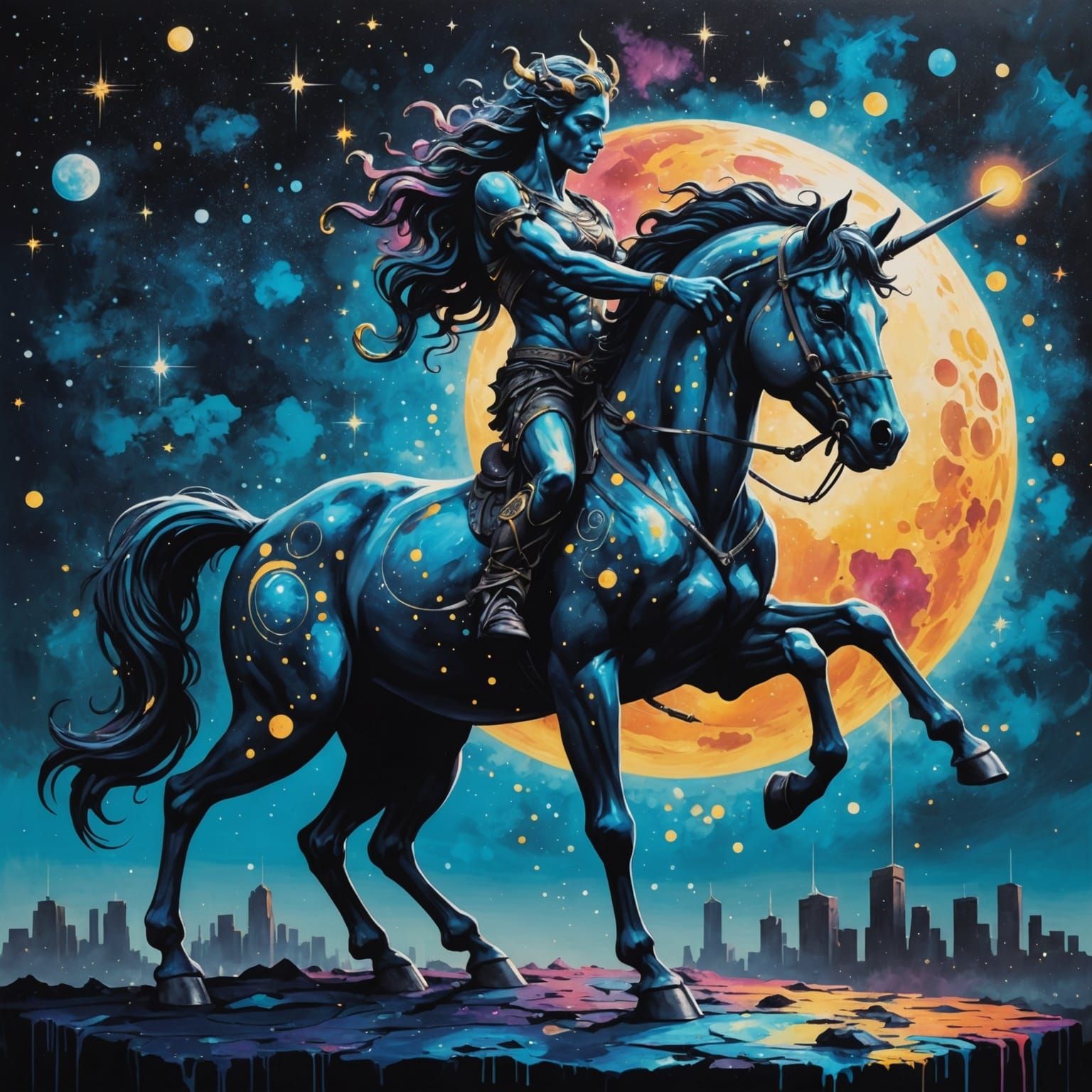 Celestial Centaur in Graffiti Splash Art Style