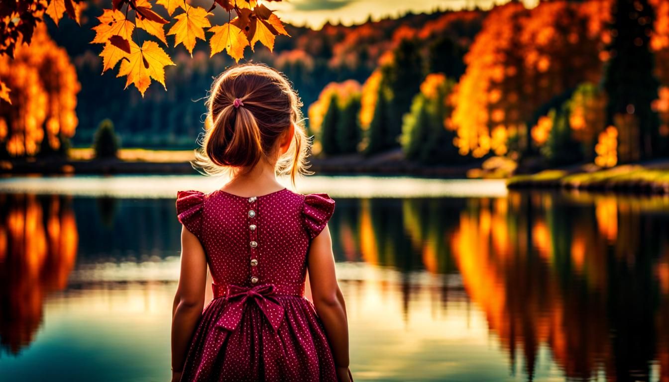 Autumn Lake View, Pin-Up Style Landscape