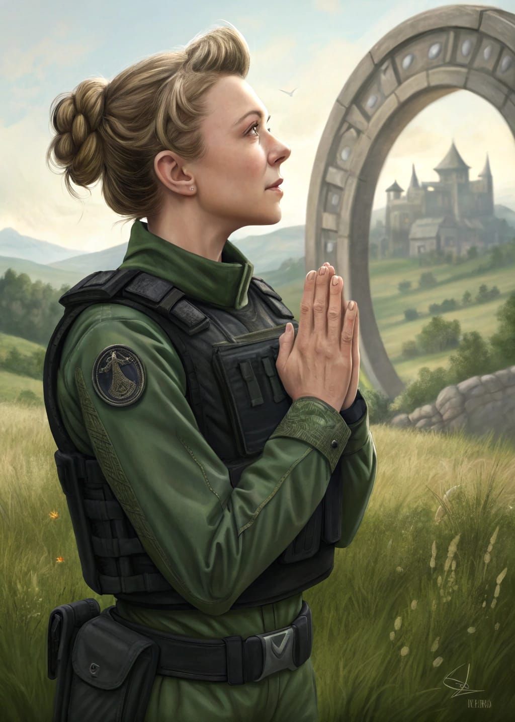 Noble Warrior Before Ancient Gate