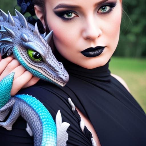 Gothic Woman with Baby Dragon, Cinematic Art