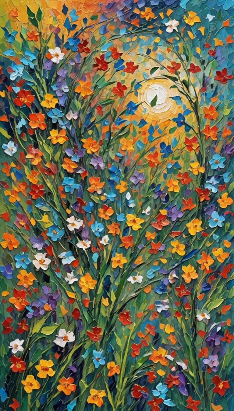 Colorful Neo-Impressionist Oil Painting with Impasto Acrylic...