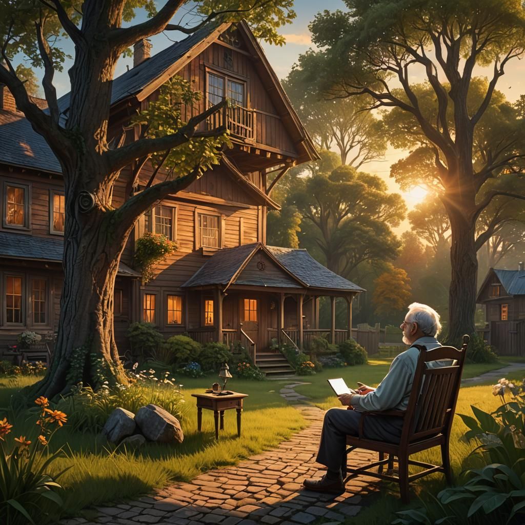 Peaceful Countryside Sunset Scene in Detailed Matte Painting