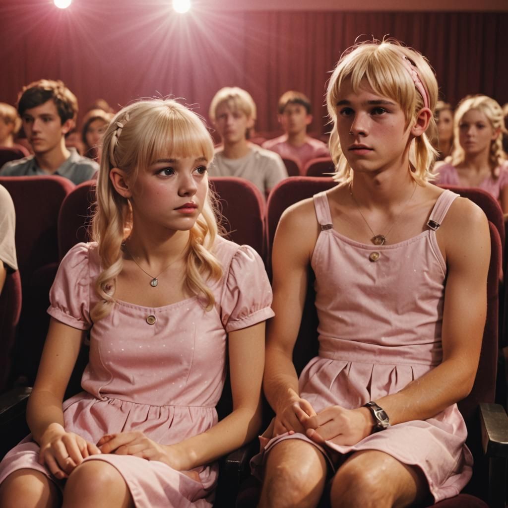 Cinematic Boy in Babydoll Dress Captures Intense Eye Contact