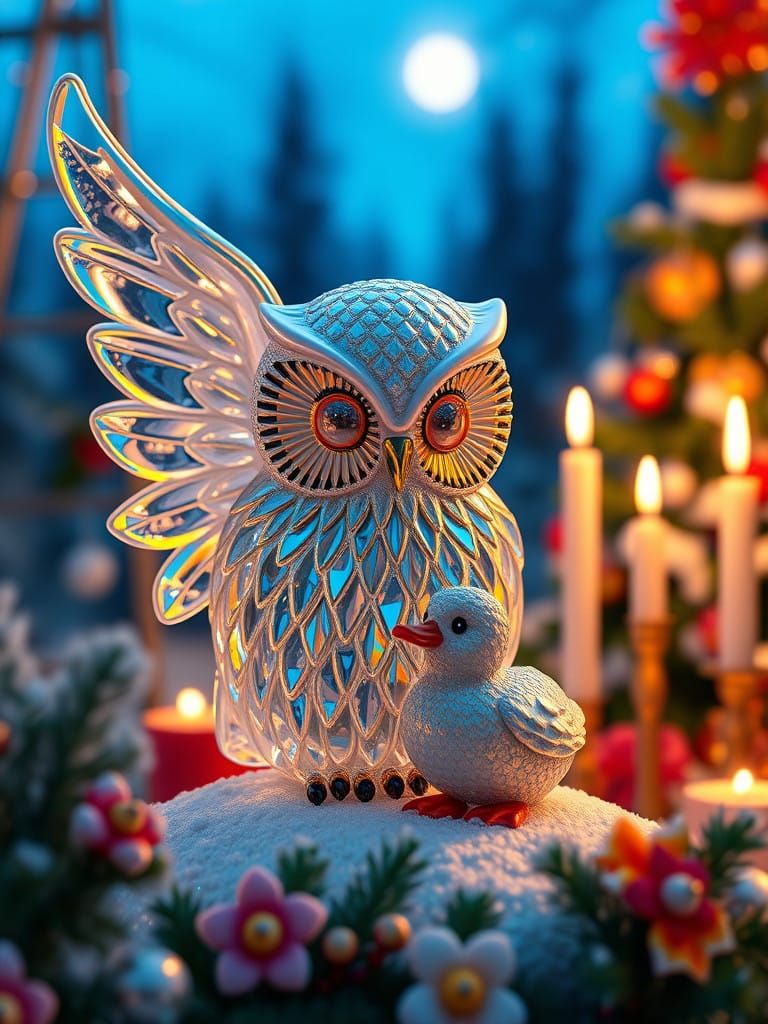 Whimsical Christmas Scene in Iridescent Fantasy Style