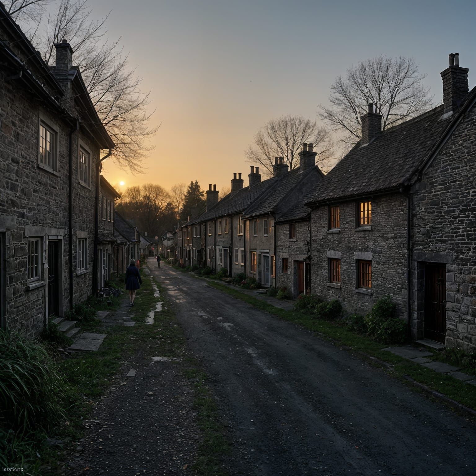 Eerie Shadows Fall on Village at Dusk