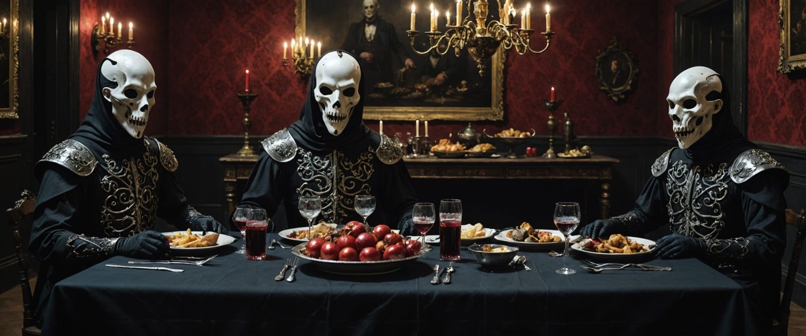 Two Bone Masked Figures at a Cursed Banquet
