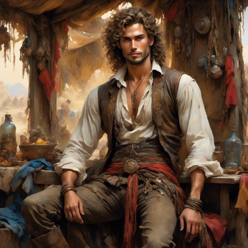 Handsome Gypsy Man in Art Nouveau Style