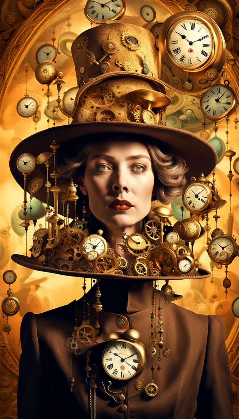 Surreal Woman with Clockwork Hat in Dali Style