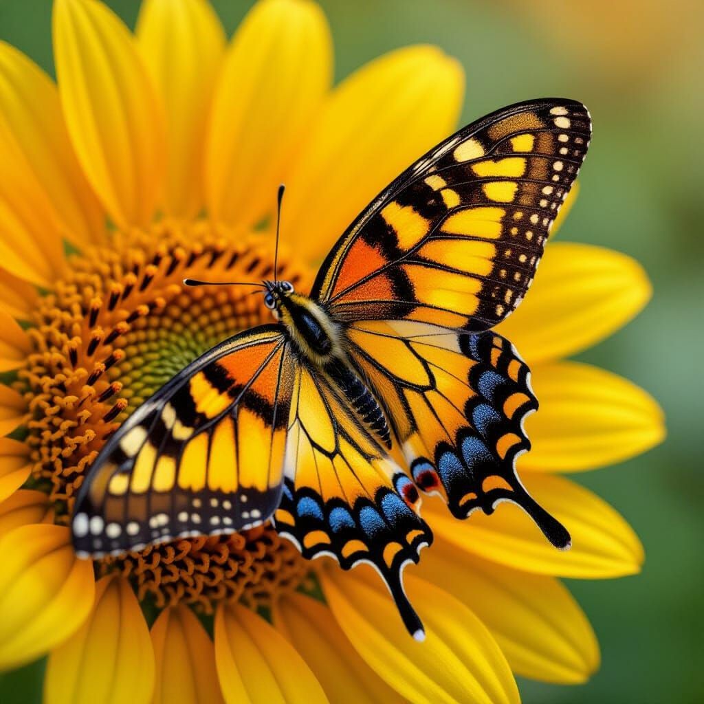 Tiger Swallowtail Butterfly on Sunflower: Macro Photography