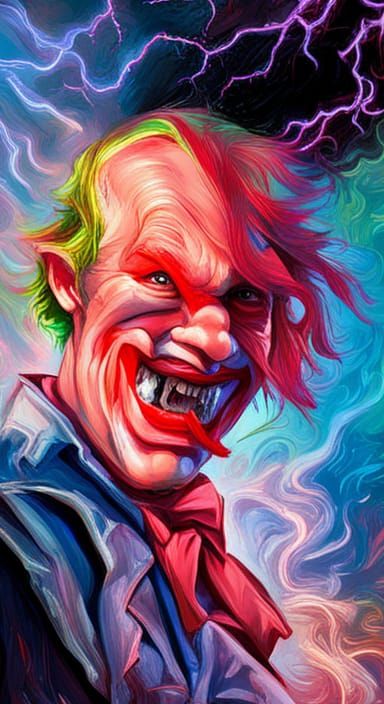 Gothic Noir Joker in Neon Gotham, Digital Art