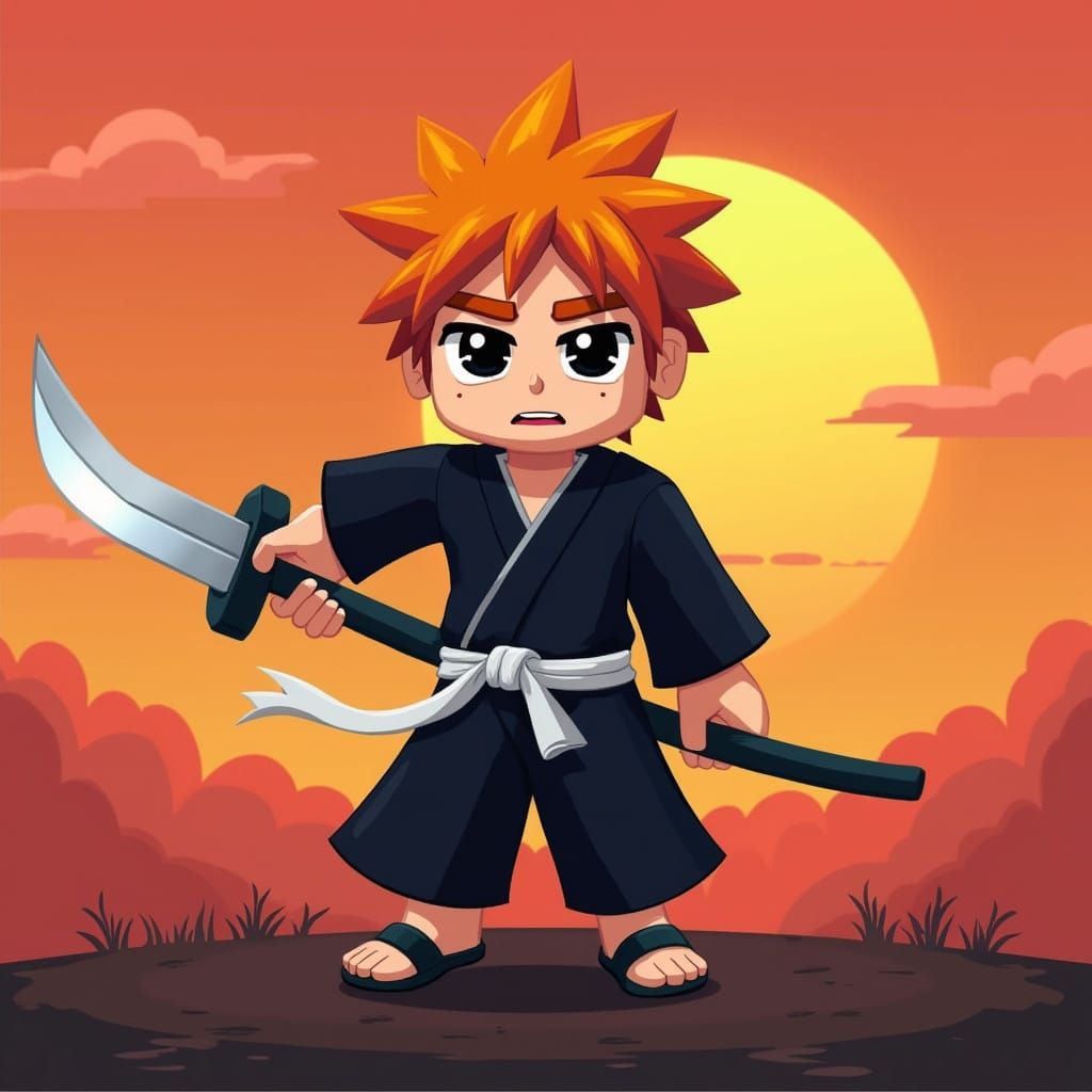 Blocky Bleach Warrior in Pixel Art Style