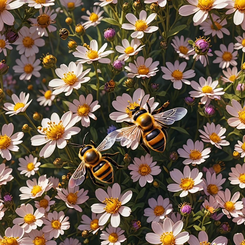 Bee Posing on Flower in Art Nouveau Style