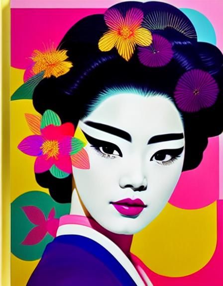 Geisha with Flowers: Magical Realism Fashion Sketch